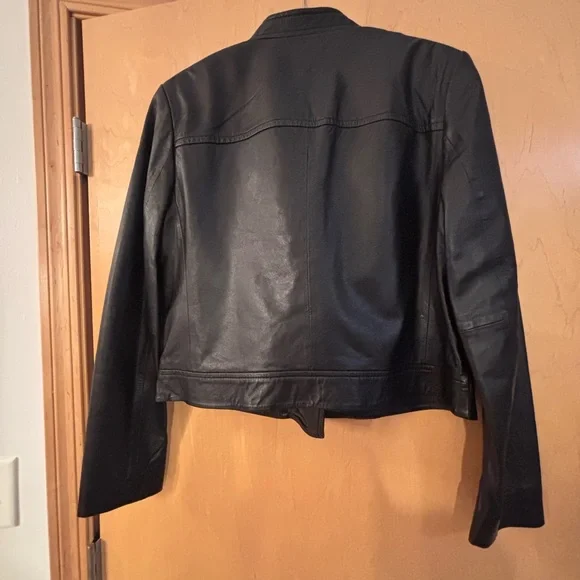 Michael Kors Black Leather Jacket with Gold Accents - Picture 2 of 9